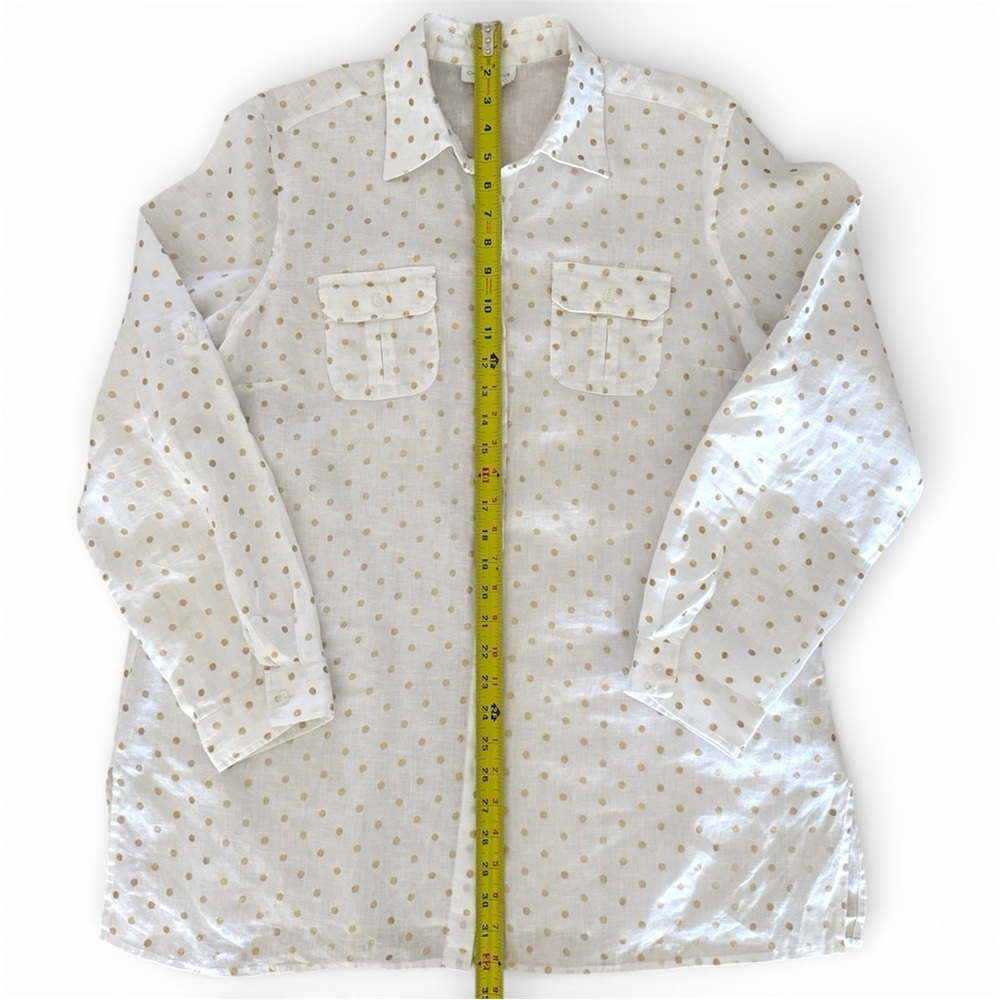 NWOT Charter Club Women’s XL 100% Linen Button Down Shirt Gold Polka Dots Long - Picture 3 of 7